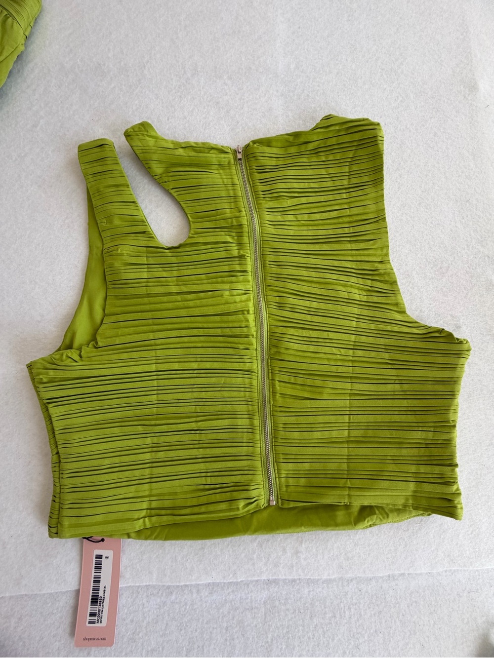 MICAS Lime Green Pleated Crop Top & Matching Skirt Set - Picture 4 of 13